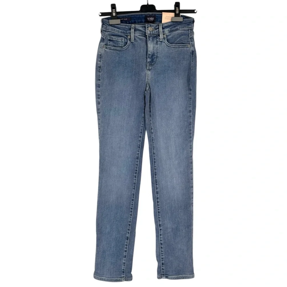 NYDJ Sheri Slim Jeans in Haley Wash size 0 NWT Stretch Pockets Medium Wash - Picture 1 of 14